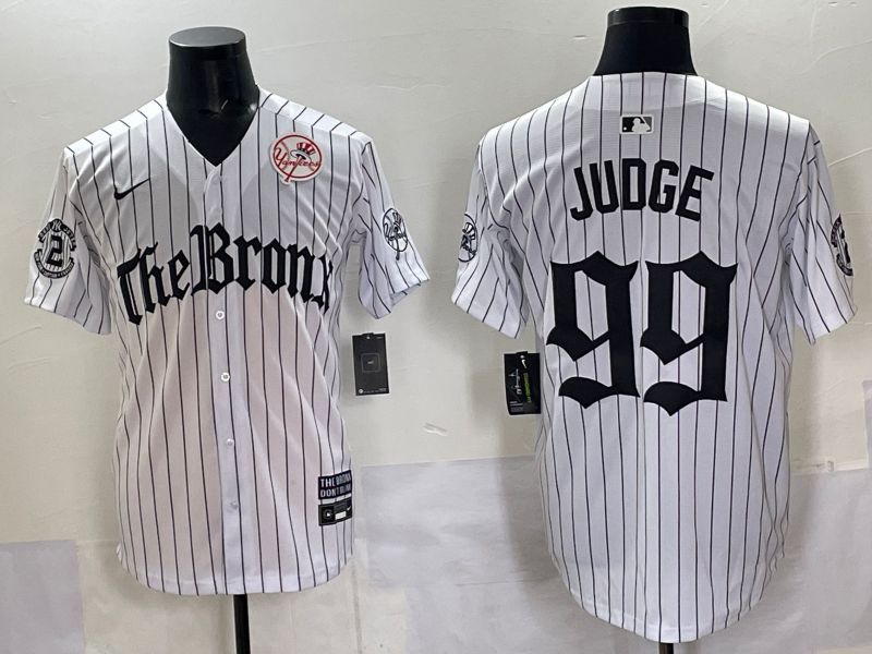 Men 2025 New York Yankees #99 Judge White Stripe Five generations Joint Name Nike MLB Jersey style 08